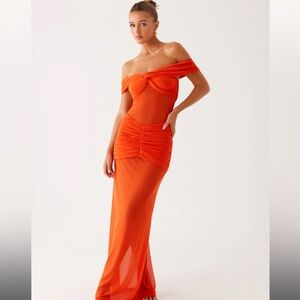 PEPPERMAYO Orange Off-Shoulder Cut Out Mesh Maxi Dress - Size XS